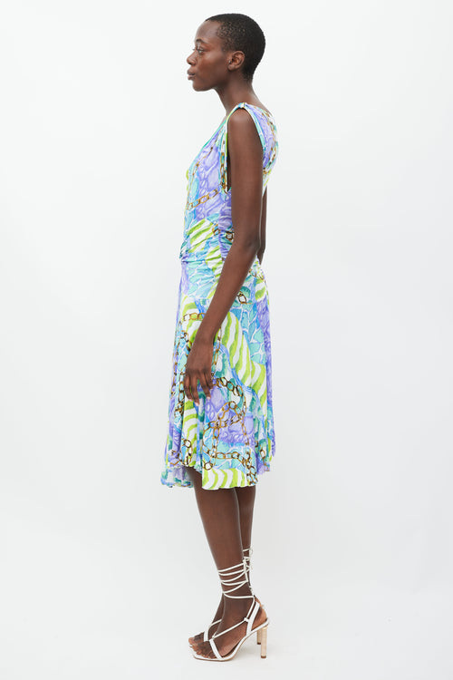 Blumarine Purple & Multicolour Printed Draped Dress