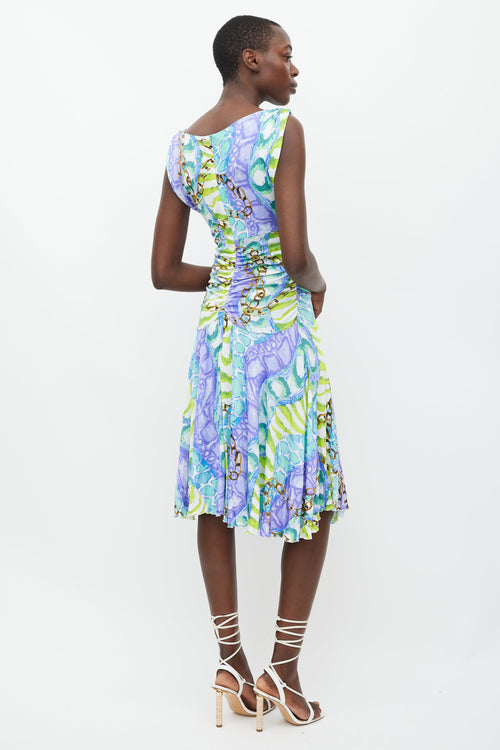 Blumarine Purple & Multicolour Printed Draped Dress