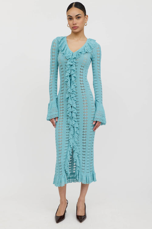 Blumarine Ruffled Knit Maxi Dress