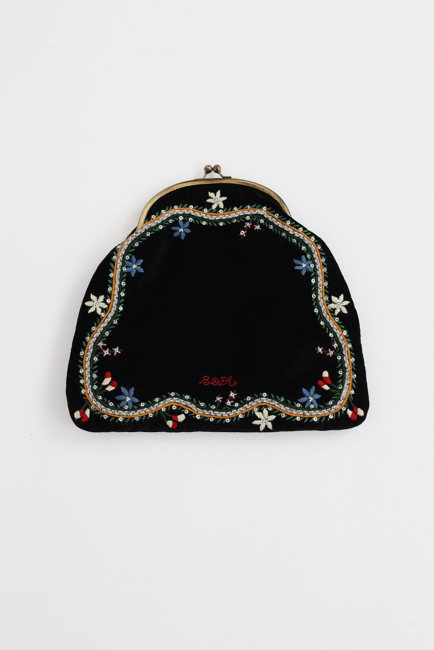 Bode Embroidered Velvet Kiss Lock Pouch