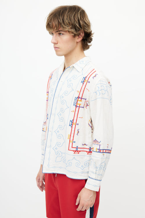 Bode White & Multi Embroidered Shirt