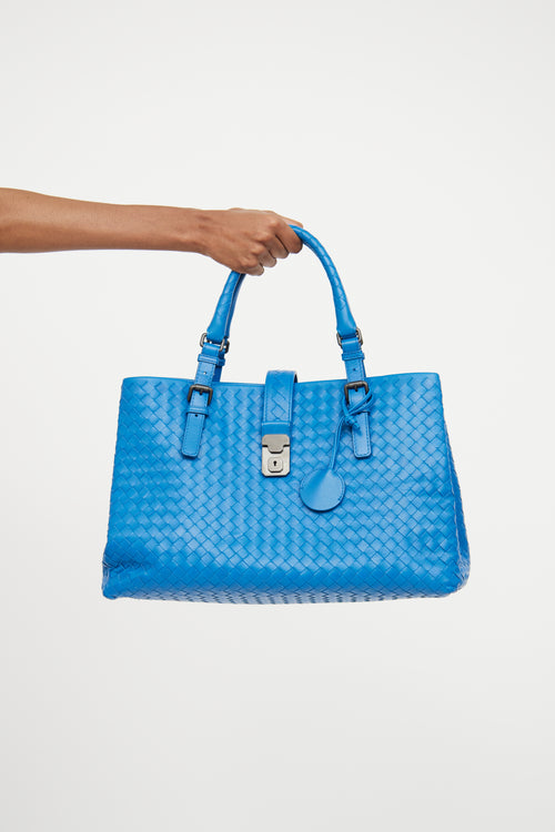 Bottega Veneta Blue Roma Intrecciato Tote Bag