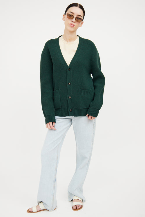 Bottega Veneta Dark Green Wool V-neck Cardigan