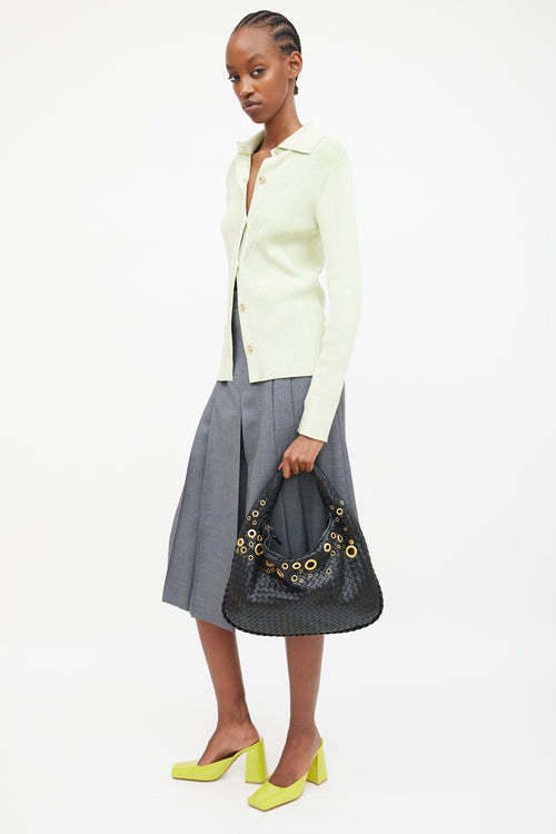 Bottega Veneta Black Intrecciato Leather & Gold Grommet Bag