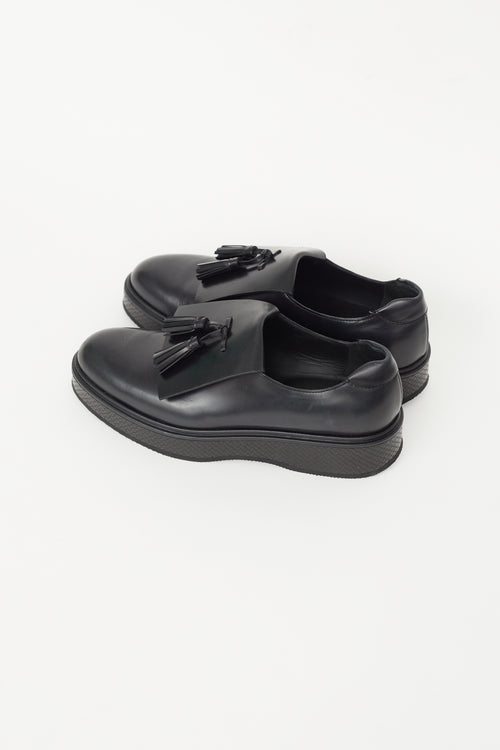 Black Leather Platform Kiltie Loafer