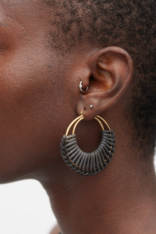 Bottega Veneta Gold & Brown Braided Hoop Earrings