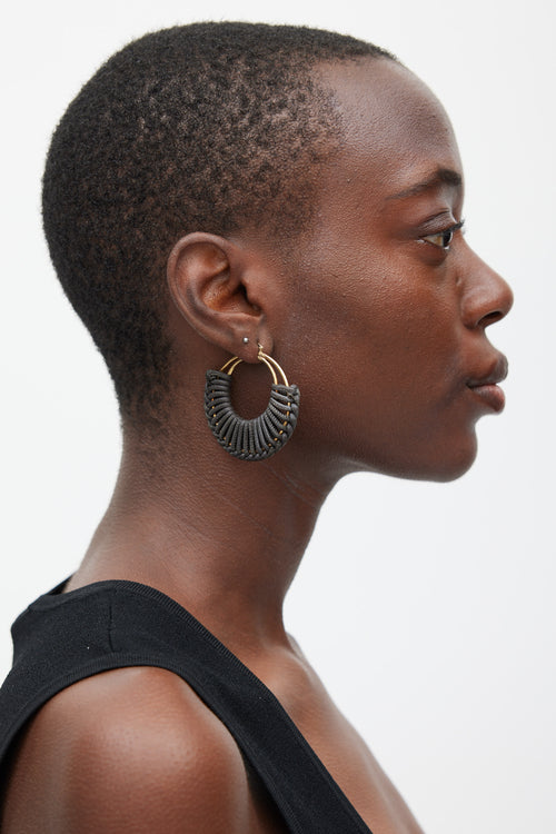 Bottega Veneta Gold & Brown Braided Hoop Earrings