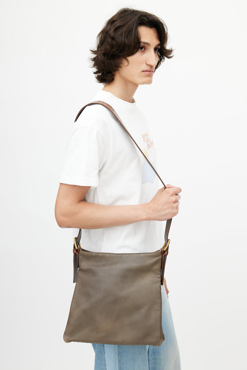 Bottega Veneta Grey & Brown Intrecciato Leather Crossbody Bag