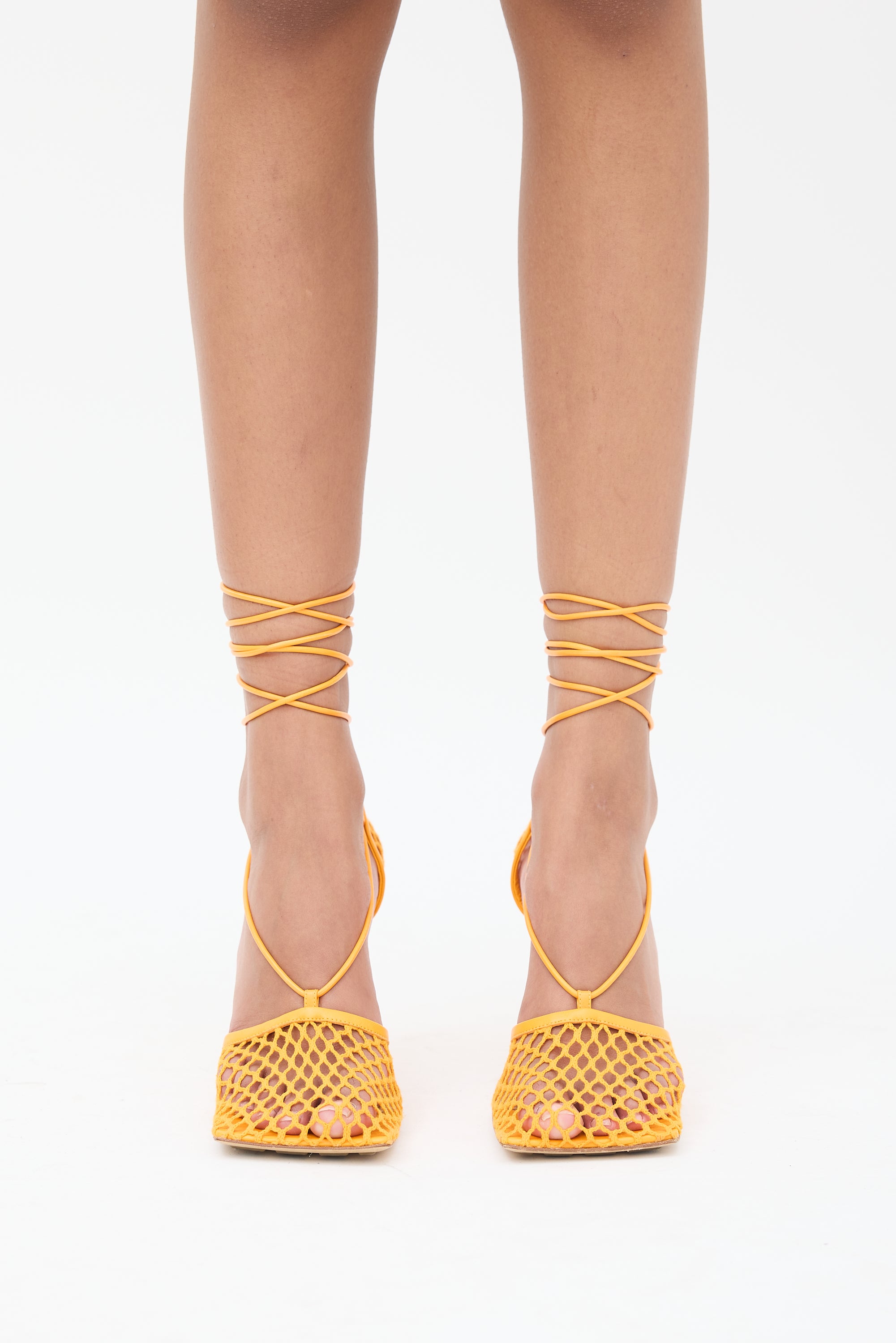 Bottega Veneta Orange Mesh Stretch Heel
