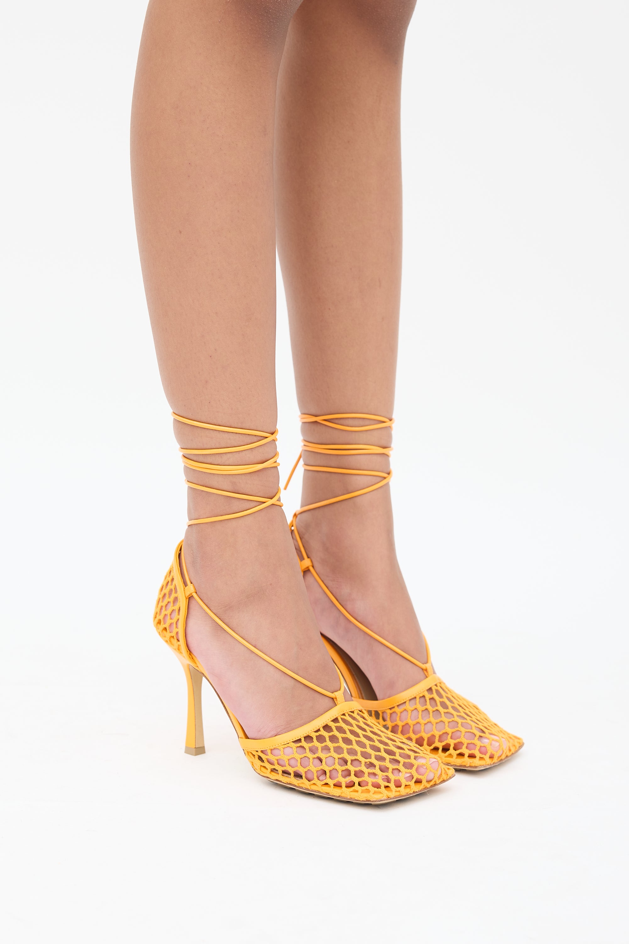 Bottega Veneta Orange Mesh Stretch Heel