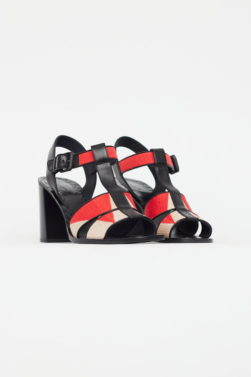 Bottega Veneta Black & Red Woven Block Heel