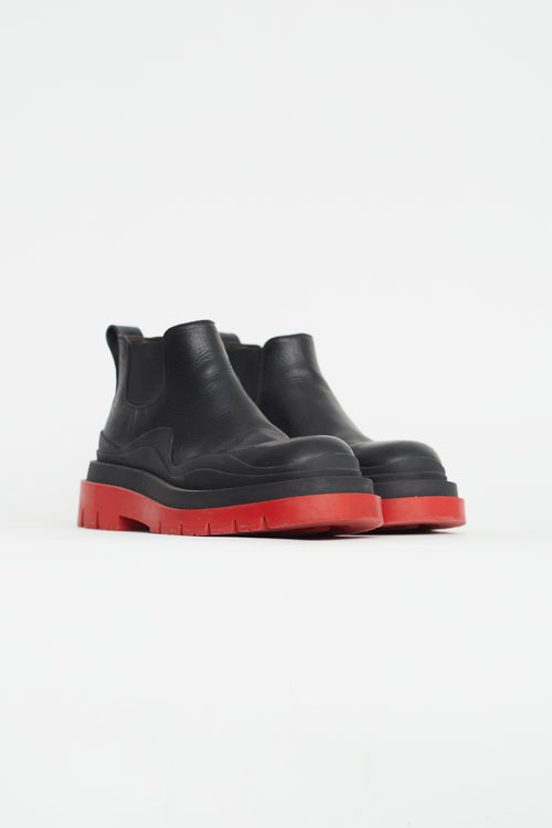 Bottega Veneta Black & Red Leather Platform Chelsea Boot