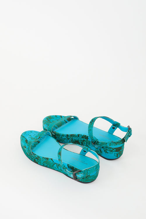 Bottega Veneta Blue & Green Marble Printed Platform Sandal
