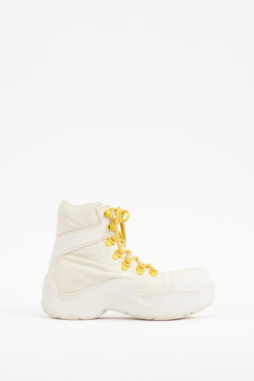 Bottega Veneta Cream & Yellow Puddle Bomber Boot