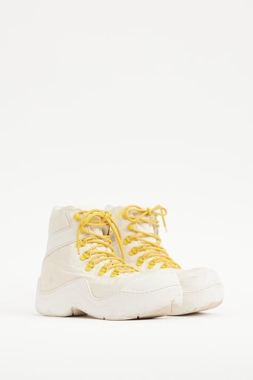 Bottega Veneta Cream & Yellow Puddle Bomber Boot