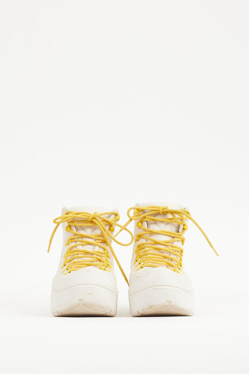 Bottega Veneta Cream & Yellow Puddle Bomber Boot