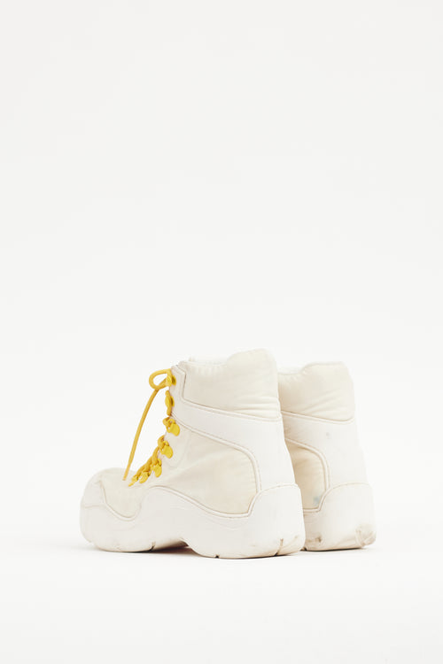 Bottega Veneta Cream & Yellow Puddle Bomber Boot
