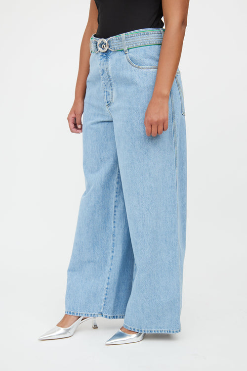 Bottega Veneta Blue Light Wash Denim Wide Leg Jeans