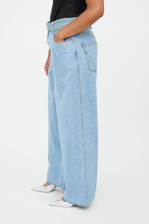 Bottega Veneta Blue Light Wash Denim Wide Leg Jeans