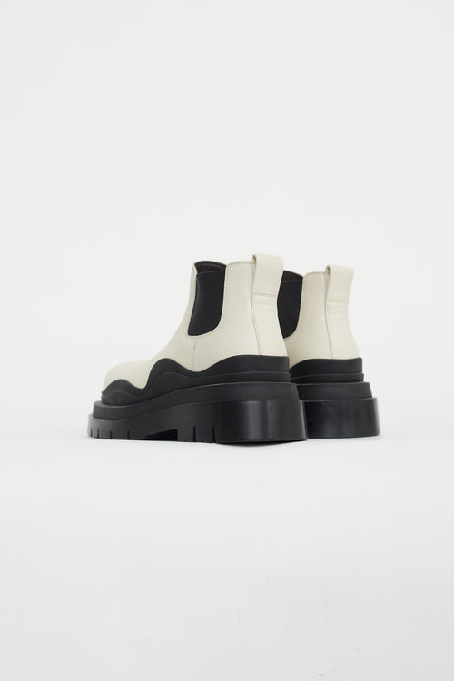 Bottega Veneta Cream & Black Leather Platform Chelsea Boot