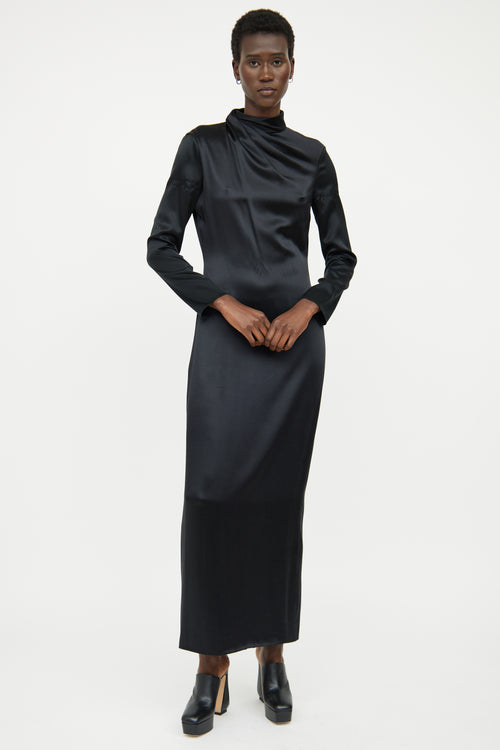 Brandon Maxwell Black Silk Long Sleeve Dress