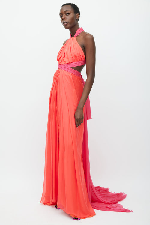 Brandon Maxwell SS 2018 Red & Pink Silk Drape Gown