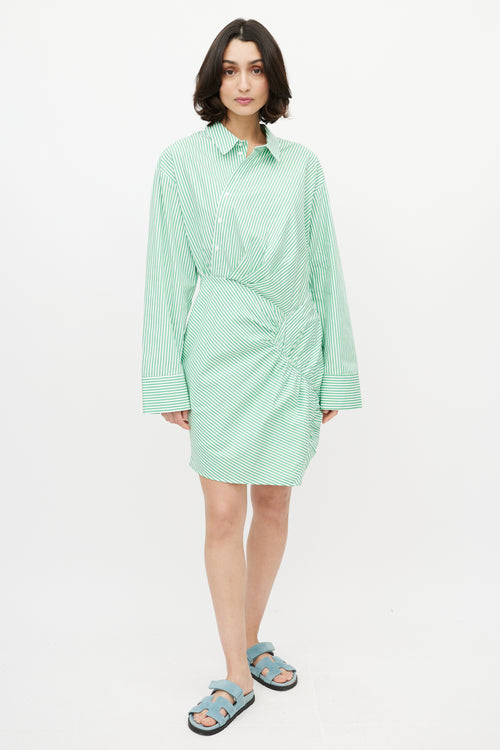 Brigette Herskind Green & White Stripe Long Shirt Dress
