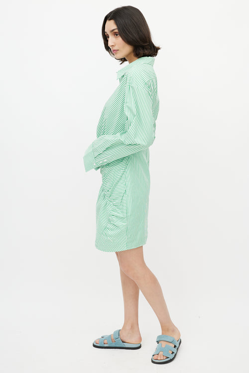 Brigette Herskind Green & White Stripe Long Shirt Dress