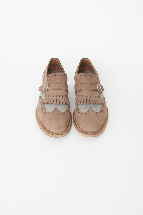 Brunello Cucinelli Grey & Brown Fringe Loafer