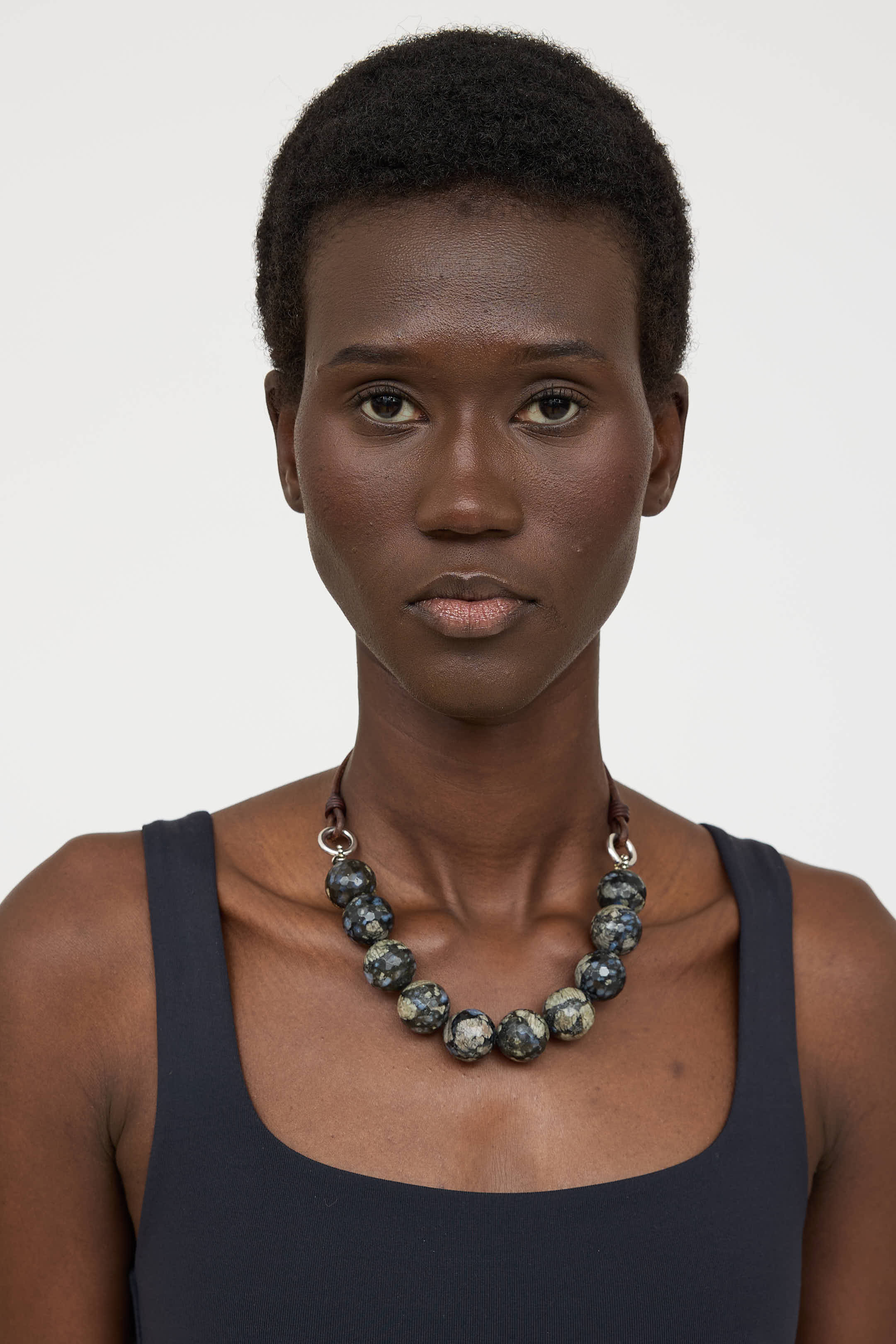 Brunello Cucinelli Sterling Silver Stone Ball Bead Necklace