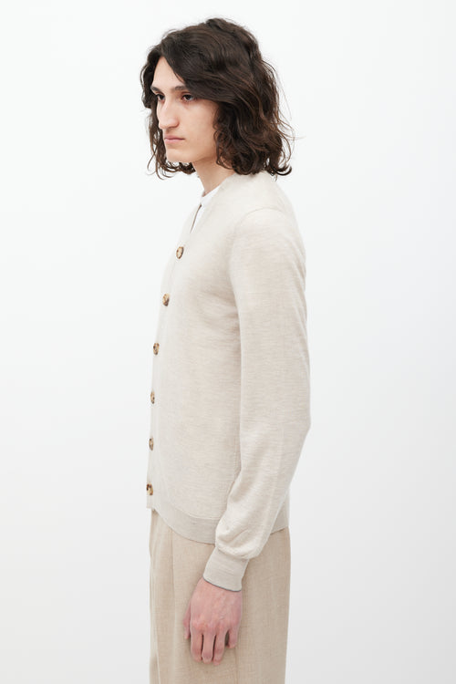 Brunello Cucinelli Beige Cashmere & Silk V-Neck Cardigan
