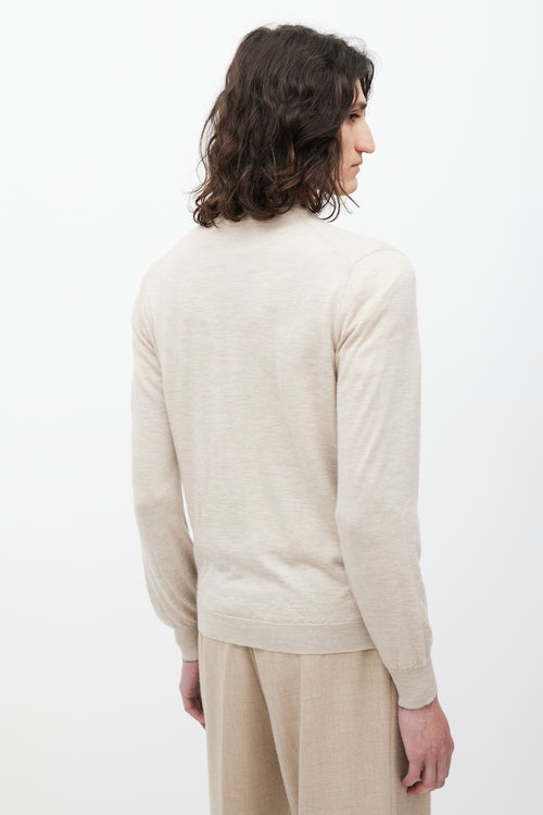 Brunello Cucinelli Beige Cashmere & Silk V-Neck Cardigan