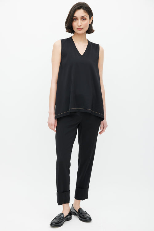Brunello Cucinelli Black & Gold Silk Monilli Top