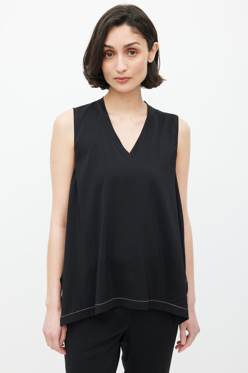 Brunello Cucinelli Black & Gold Silk Monilli Top