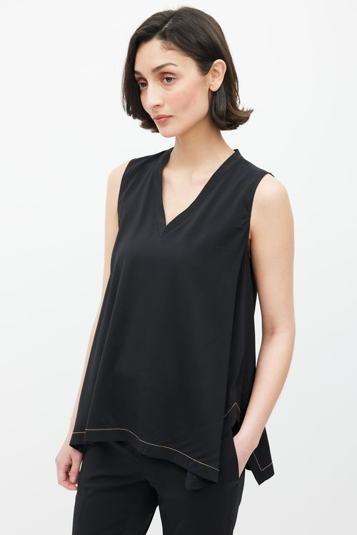 Brunello Cucinelli Black & Gold Silk Monilli Top