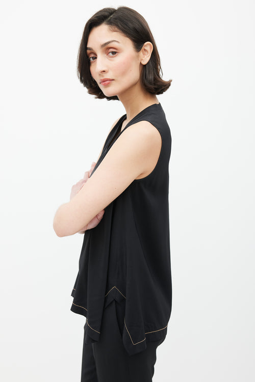 Brunello Cucinelli Black & Gold Silk Monilli Top
