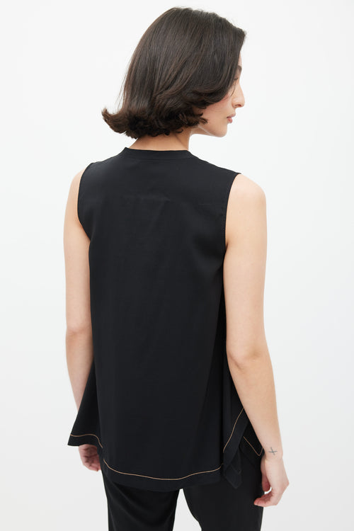 Brunello Cucinelli Black & Gold Silk Monilli Top