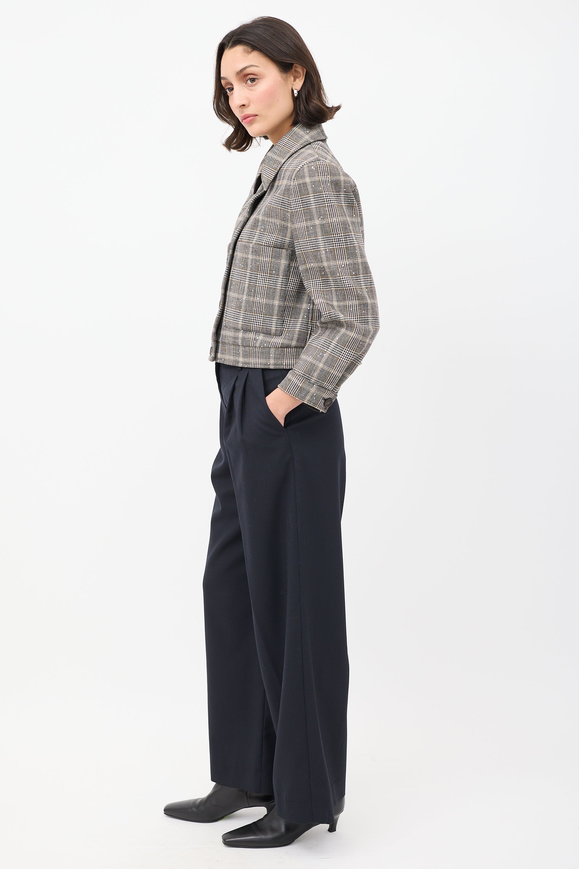 Brunello Cucinelli Multicolour Wool Sequin Check Jacket
