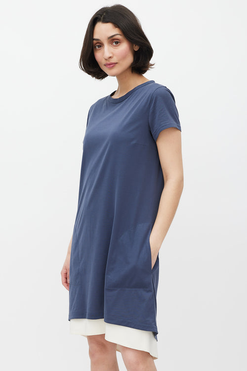 Brunello Cucinelli Blue & White Silk T-Shirt Dress