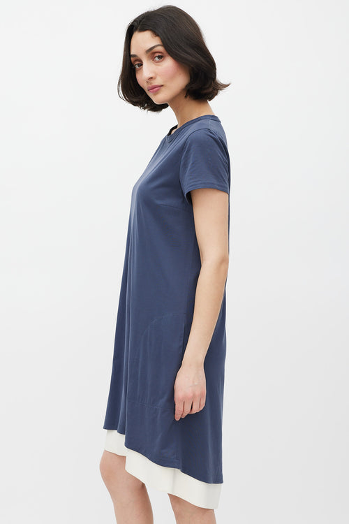 Brunello Cucinelli Blue & White Silk T-Shirt Dress