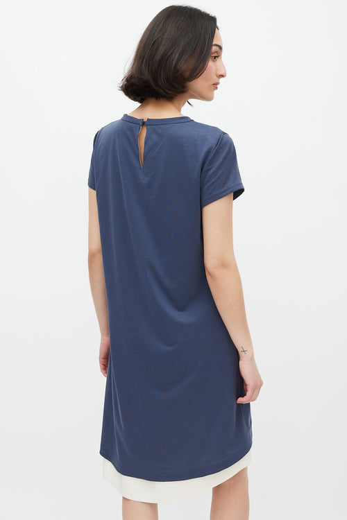 Brunello Cucinelli Blue & White Silk T-Shirt Dress