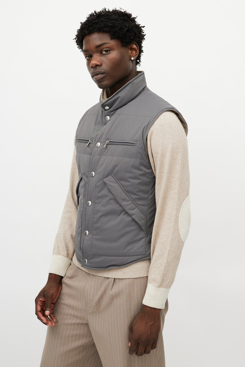 Brunello Cucinelli Brown & Grey Reversible Tweed Vest