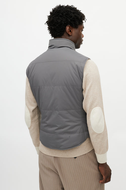 Brunello Cucinelli Brown & Grey Reversible Tweed Vest
