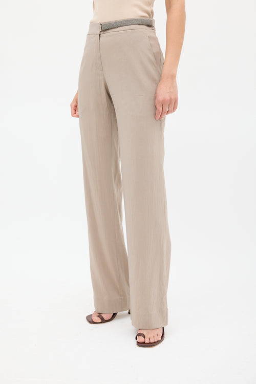 Brunello Cucinelli Brown Silk & Monili Belt Trouser