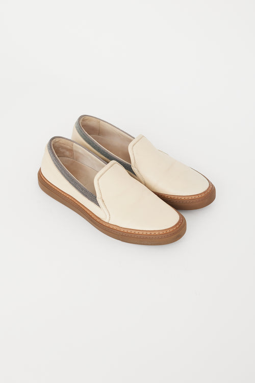 Brunello Cucinelli Cream & Brown Monili Slip On Sneaker