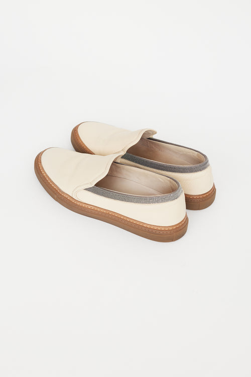 Brunello Cucinelli Cream & Brown Monili Slip On Sneaker