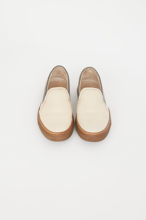 Brunello Cucinelli Cream & Brown Monili Slip On Sneaker