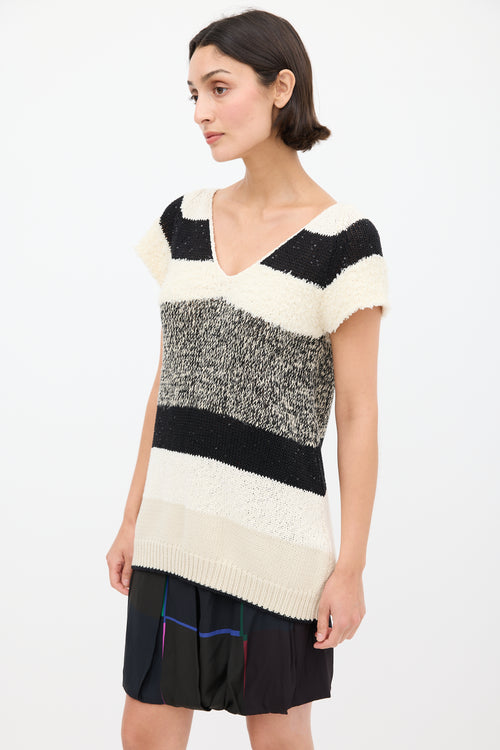 Brunello Cucinelli Cream & Black Panelled Ribbon Back Top