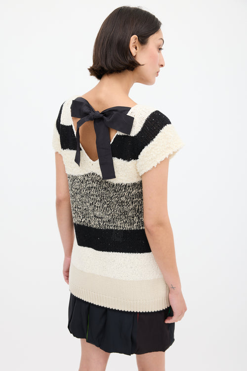 Brunello Cucinelli Cream & Black Panelled Ribbon Back Top