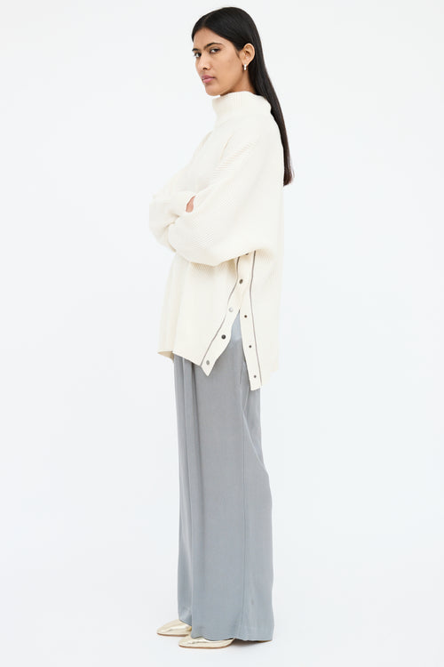 Brunello Cucinelli Cream Cashmere Side Snap Sweater
